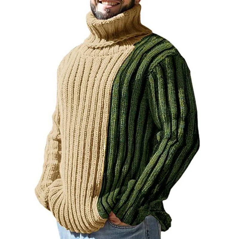 Men's Winter Sweater Pullovers Casual LongSleeve Turtleneck Sweaters Contrast High Collar Knitted Sweater Pullover Men Knitwears men s winter sweater autumn casual long sleeve knit men sweaters pullovers o neck rainbow striped knitted pullover men knitwears