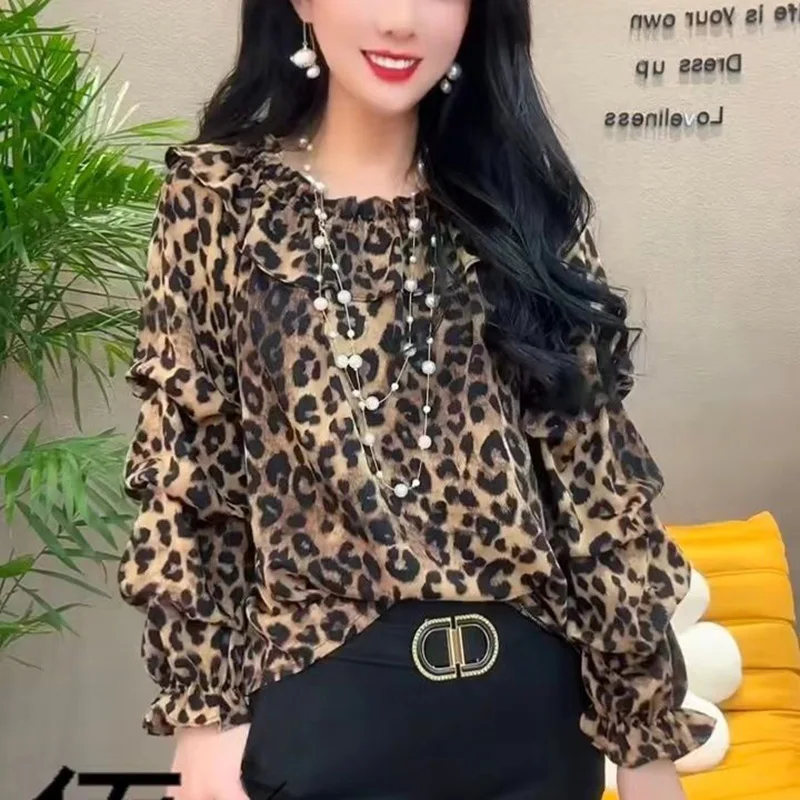 Elegant Ruffled Neck Solid Color Puff Sleeve Blouses Women's Clothing 2024 Spring Autumn Loose Casual Tops Office Lady Shirts