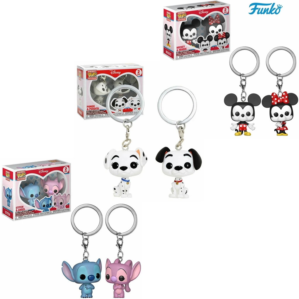 Funko Pop Pocket Pop Portachiavi Disney Pongo & Perdita Mickey Minnie Stitch & Angel 2 Pack Vinyl Figure Dolls Model Toys For Kids