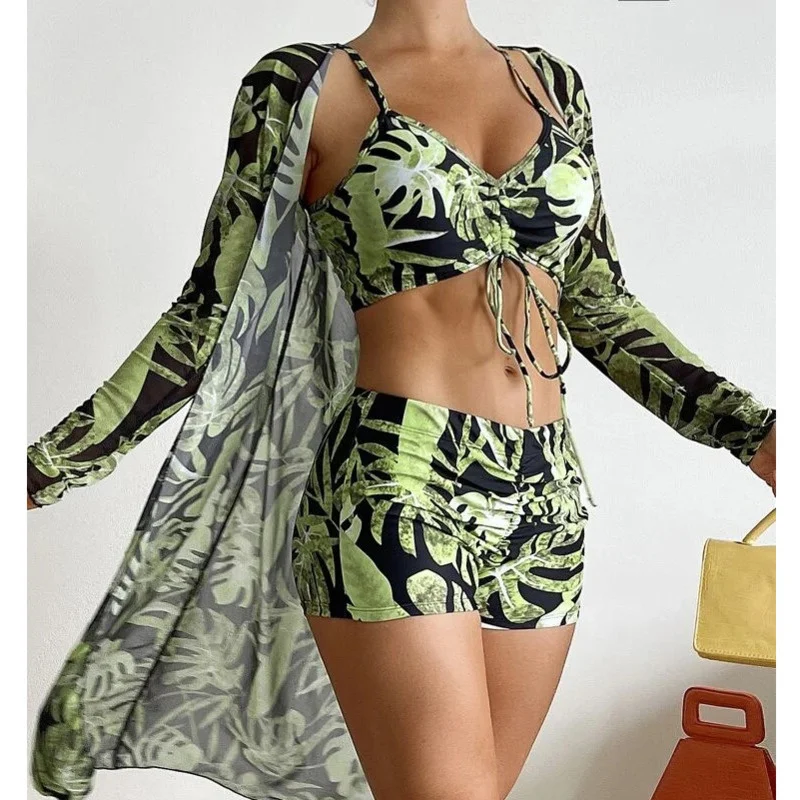 Summer Print Swimsuits Tankini Sets Female Swimwear Push Up For Beach Wear Three-Piece Bathing Suits Pool Women's Swimming Suit women swimsuit