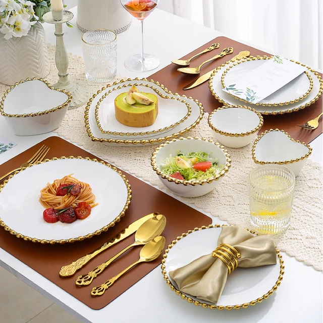 Luxury Wedding Plate Set Bowl Glass Plate Gold Rim Nordic Dessert Plate  Tableware Dinner Plate Conjunto De Pratos Table Plates - AliExpress