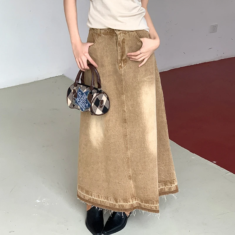

2023 Spring New Women's Skirt Design Feel Denim Raw Edge A Line Slim Free Shipping