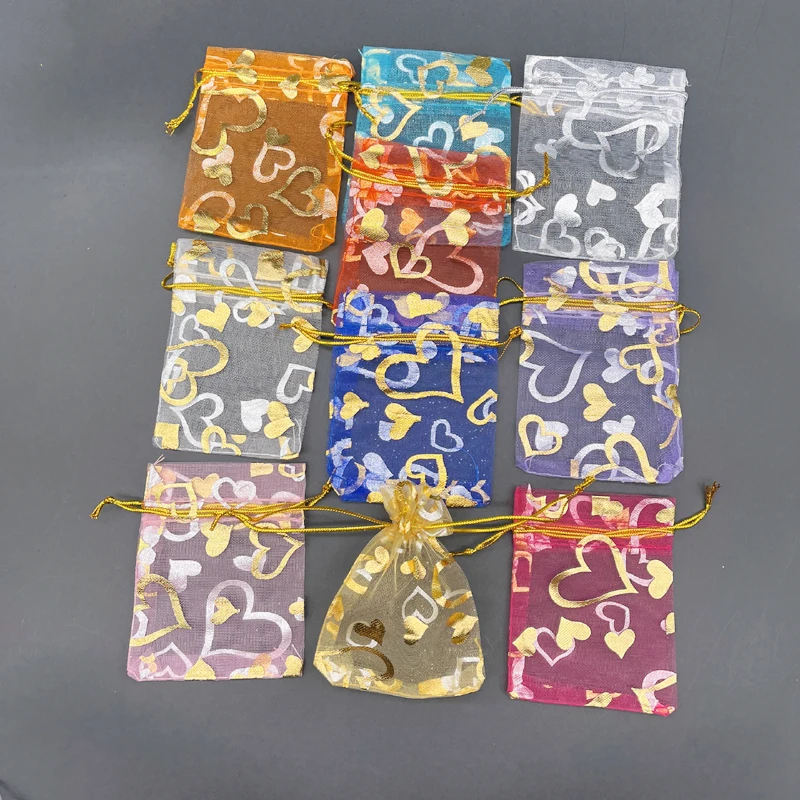 500pcs Heart Jewelry Storage Bag Jewelry Packaging Bags Heart Gift Bag for Christmas Gift Pouches Organza Bags Drawstring Sachet floral and dragonfly handmade jeweled trinket box dragonfly and flower heart trinket box metal dragonfly jewelry box