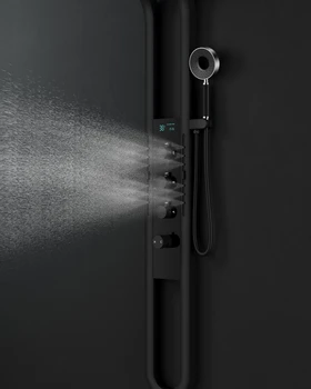 ระบบฝักบัวอาบน้ำแบบเทอร์โมสแตติกพร้อมไฟ LED ดิจิตอล Idealex 4 ฟังก์ชั่น หัวฝักบัวแบบเรนชาวเวอร์และวอเตอร์ฟอลล์ สแตนเลส พร้อมที่แขวนผ้าขนหนู 2