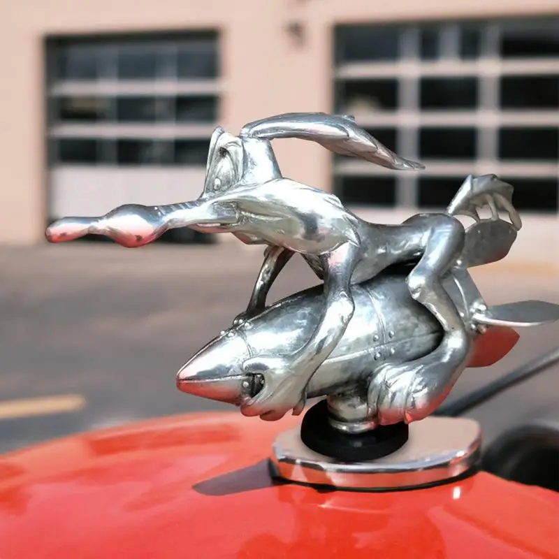 Car Hood Ornament Cartoon Coyote Rocket Gunner Auto Hood Decoration Resin Decoration Accessories For Most Types Cars car hood stickers