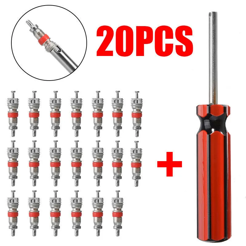 20pcs Car Tire Valve Core Removal Tools Insert With Remover Tool For Car Bike Motorcycle Wheel