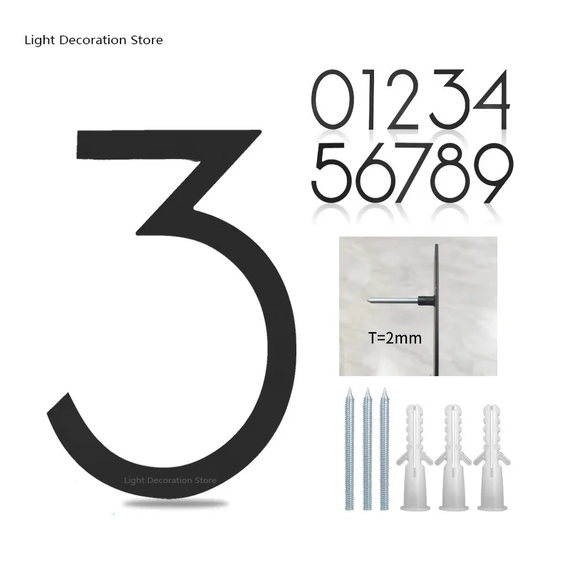 Stainless Steel House Number 12in/30.48cm Double Screw Hole Numbers Address Sign #0-9 Digital Metal Tag