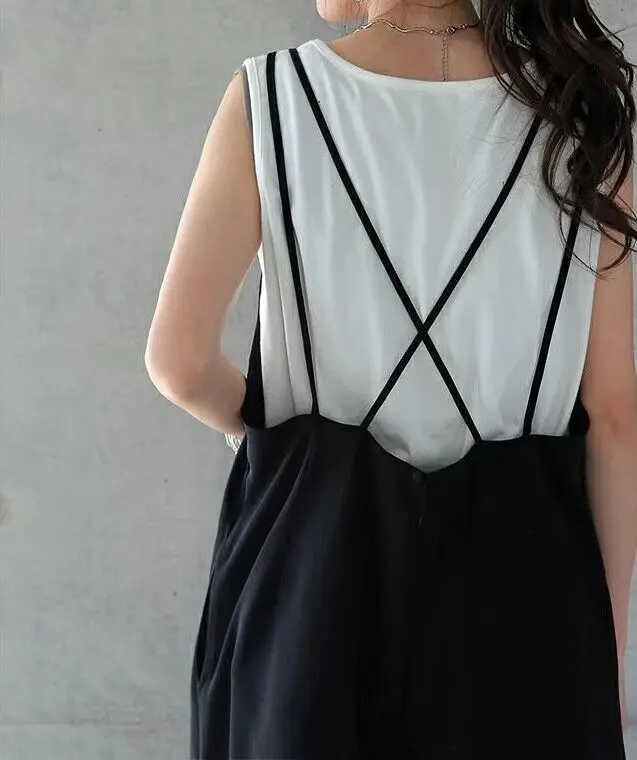 Summer 2023 Women's Casual One-Piece Pants Loose Wide Leg Pants  Color Strap High Waist Commuter Sle Korean Faion