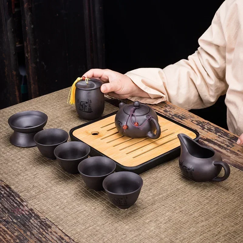 Chinese Kung Fu Tea Set Sand Ceramic Teapot Set Travel Kong Fu Tea Kit Gift Porcelain Purple Sand Pot Infuser Ceramic tea ceremony tools tea set