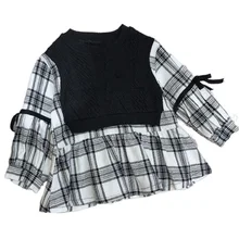 YK Gooporson – vêtements d'automne pour petites filles, chemisier Long en tricot, épissage à carreaux, mode coréenne, chemise à manches longues, Costume mignon pour enfants