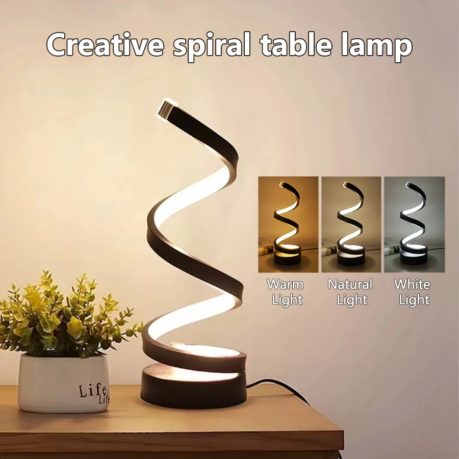 Modern Spiral Table LED Night Light Dimmable Desk Lamp Living Room Nightstand Lamp Bedside Table Study Office Bedroom Decoration 3