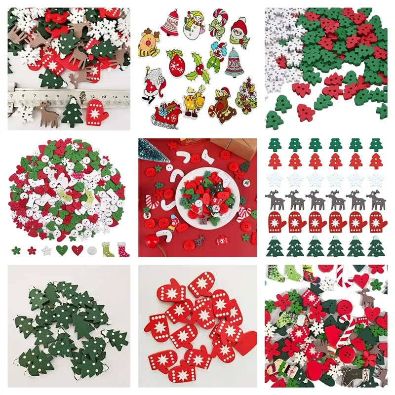 

50PCS Christmas Wooden Buttons Cute Sewing Buttons Colorful Art Craft Buttons for Handmade Project