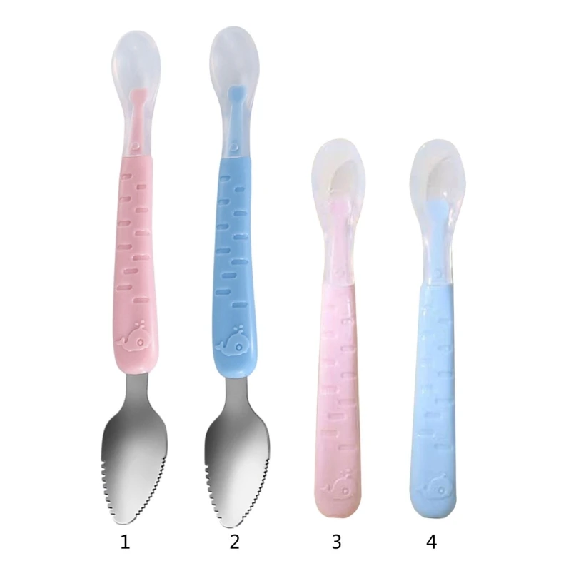 Baby Feeding Spoon Scraper Spoon Silicone Fruit Puree Supplementary Food Feeder Dual-Head Toddler Cutlery