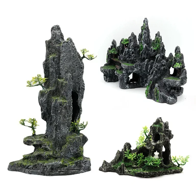 

Каменная пещера Rockery, горный резервуар, товары для домашних животных из смолы, скрытие ландшафтного дизайна, аквариум, декор для рыб