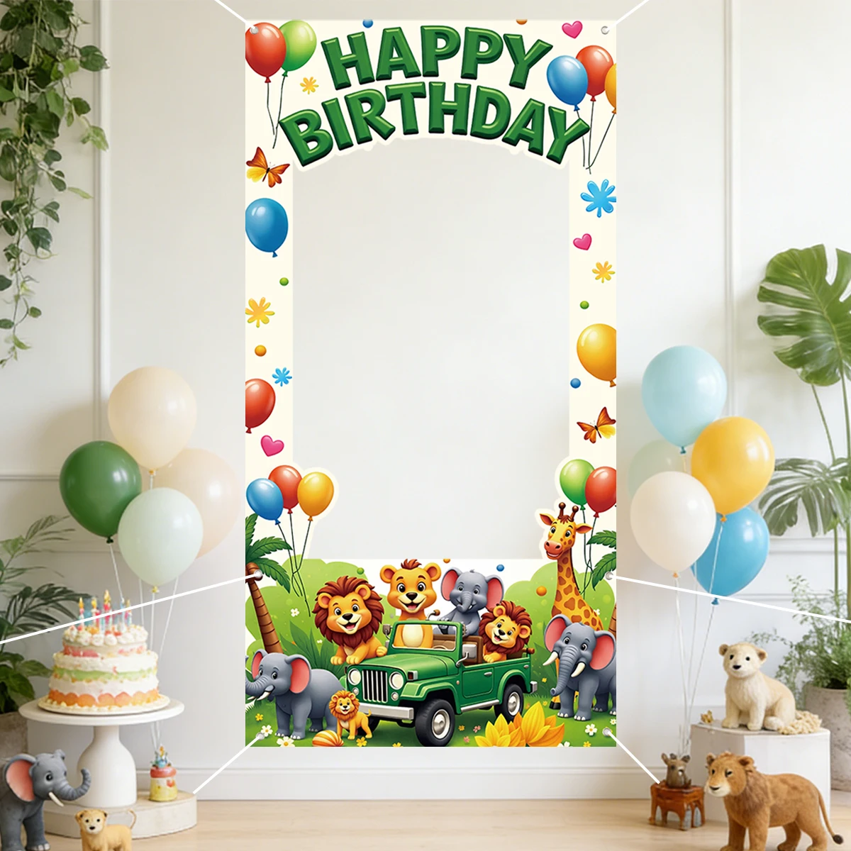 Dschungel-Safari-Tier-Fotohintergrund, Wild One Geburtstagsparty-Dekoration, Partyhintergrund für Kinder, Jungen und Mädchen, Partyzubehör, Babyparty-Zubehör – Detail 8