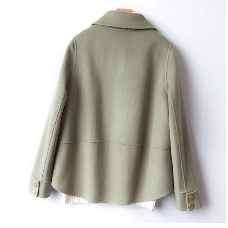 2024 Autumn Short Wool Coat Women Loose Korean Casual Long Sleeve Outwear Oversized Solid Casual Female Woolen Red Jacket