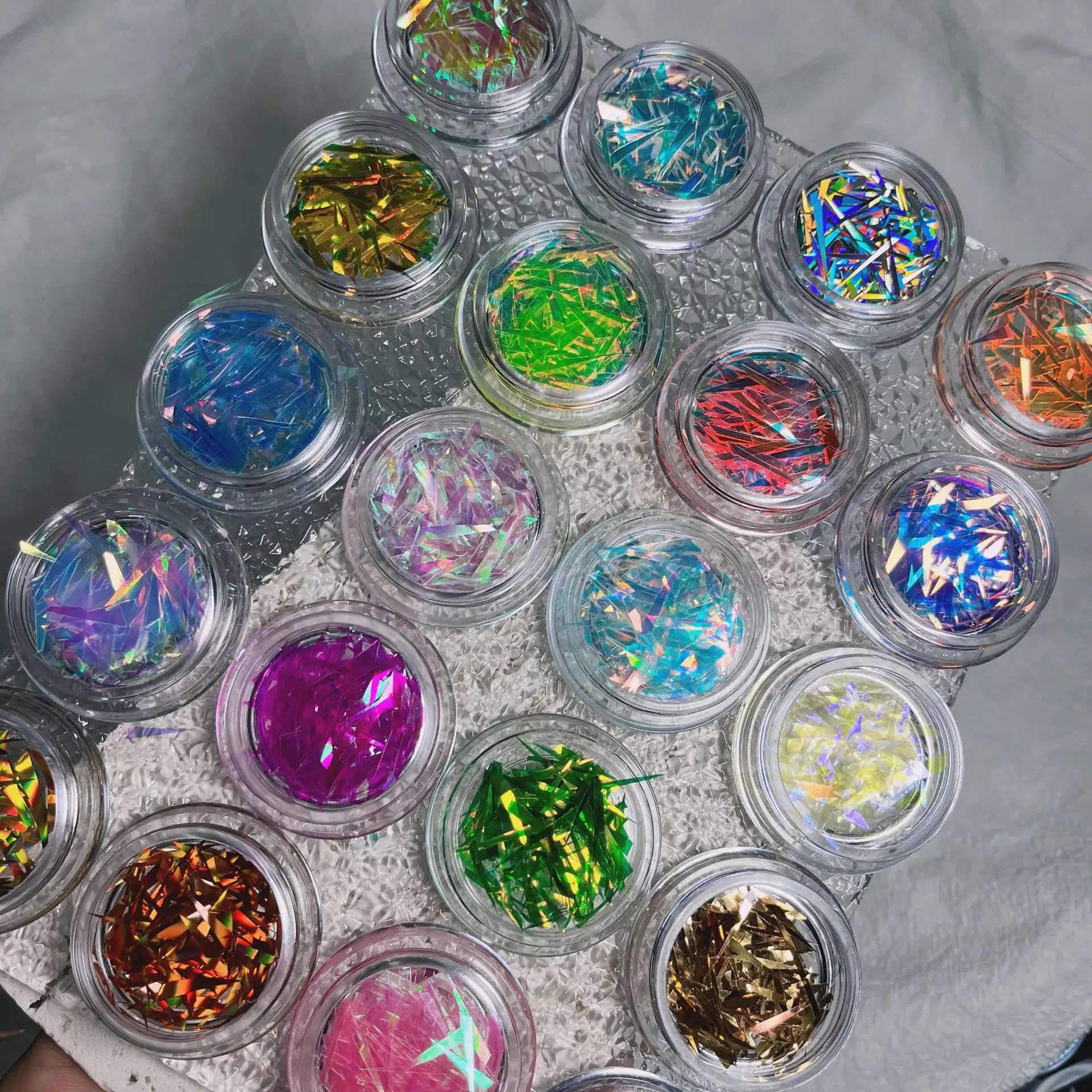 32 Colori Holo Glass Nail Paper Sticker Shinning Laser Aurora Colorful Candy Paper Adesivo Irregolare Design Fai Da Te Nail Art Decorati