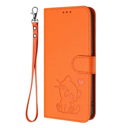 Leather Flip Phone Case with 3D Cute Cat Design for ZTE Nubia Focus 5G (Orange)