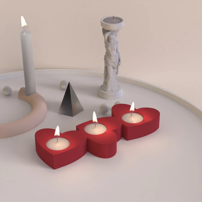 Three hole love cement candle holder mold handmade diy concrete heart