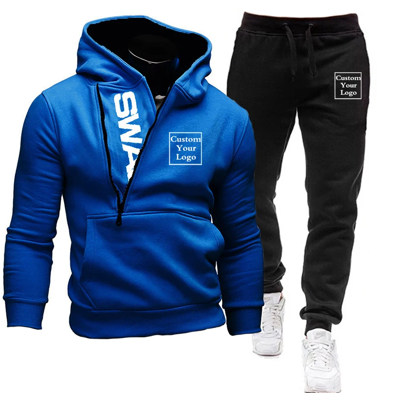 Men Custom Logo Set Autumn Fashion Fleece Warm Sportwear Homme Casual Jacket Outerwear Suit Streetwear