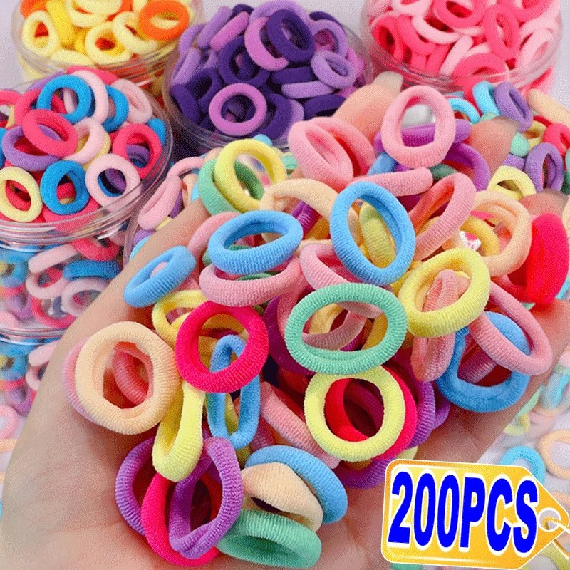 

100/200pcs Hair Bands for Children Colorful Nylon Scrunchie Hair Ties Rubber Band Kids Elastic Hair Band Girl Hair Accessories