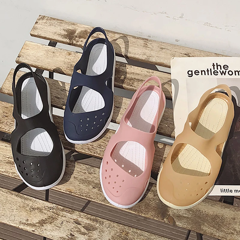 

Сандалии-желе женские для пляжа и дома, повседневные шлепанцы без застежек, дышащие Нескользящие тапки, тапки с вырезами, лето 2022