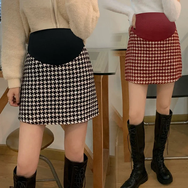 Pregnant Women Autumn Clothes Belly Skirts Vintage Maternity Empired Woolen Skirt Zebra Stripes Striped Pregnancy A-Line Skirts