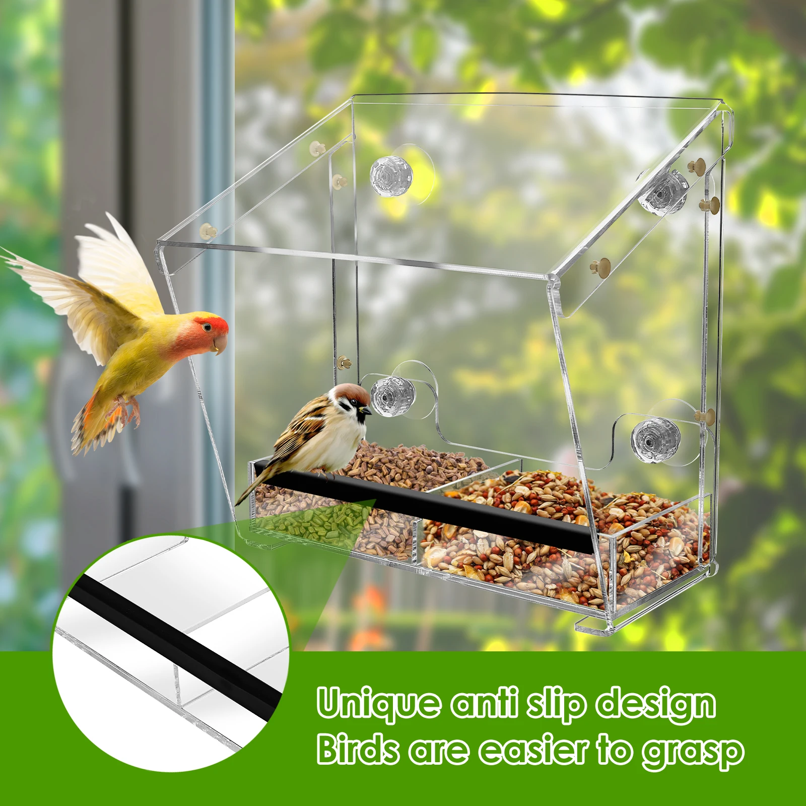 Acrylic Bird Feeder Window Bird Feeder with Suction Cups Clear Feeding House for Garden Outdoor Backyard Wildlife Birding