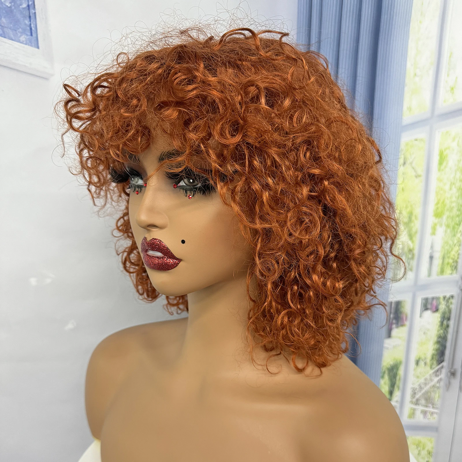 4# Chocolate Color Water Wave Human Hair Wigs with Bangs for Black Women 200% Density Bob Curly Wig Full Machine Made Wigs