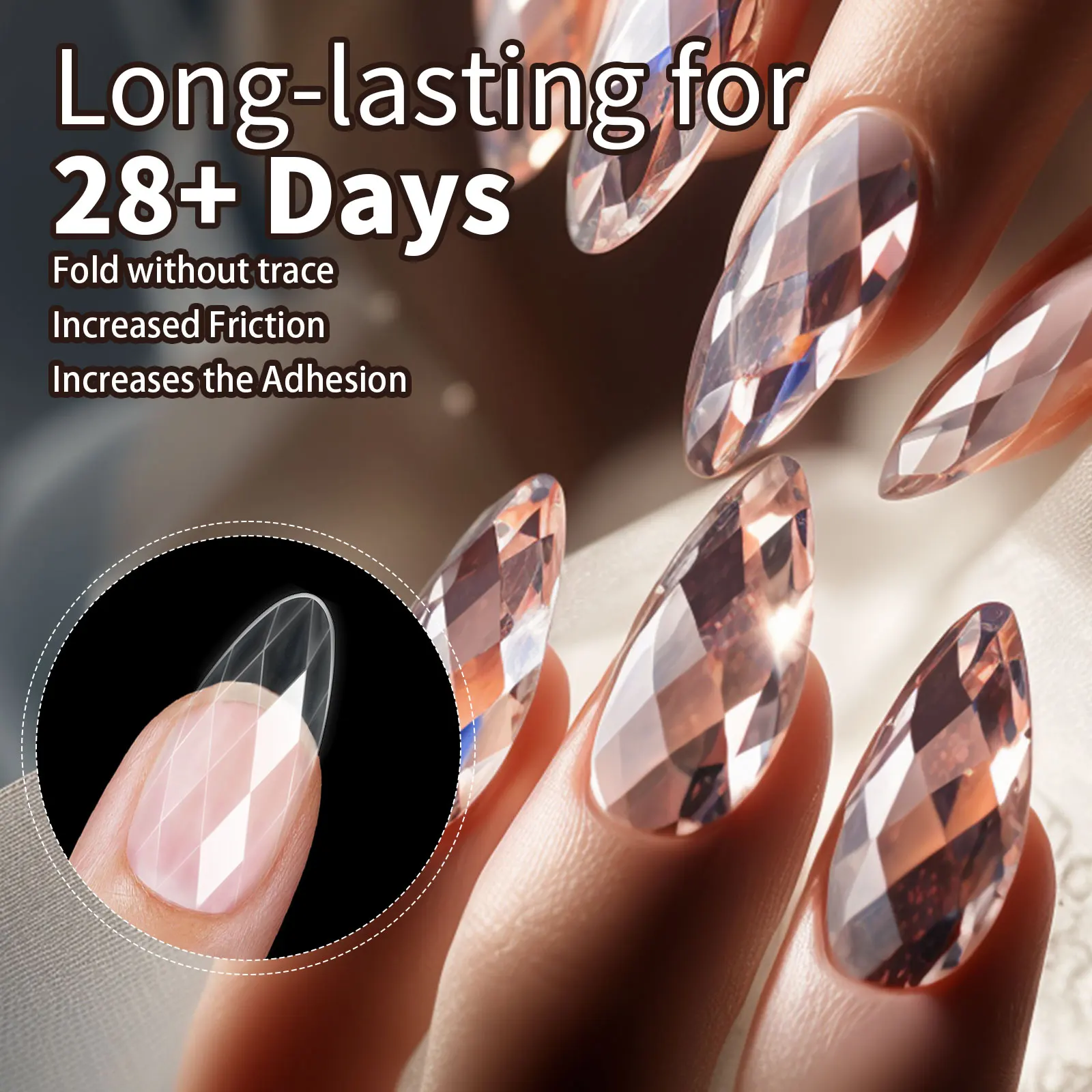 Fake Nails 3D Diamond Almond Ballet Coffin Clear Press On Nails For Acrylic Gel Reusable 120/140Pcs DIY Nail Supplies