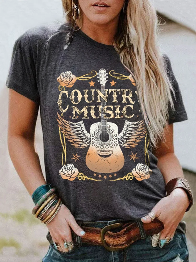 Women Vintage Graphic Tees Fashion Country Music Letter TShirt Funny