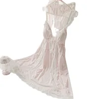 Women Multi-color Bow Lace Ice Silk Nightgown Set Spaghetti Strap V-neck Sleep Dress Built-in Bra Pad Sweet Loungewear Pajamas - Image 5