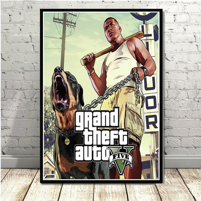 Jogo cartaz grand theft auto v gta 5 lona impressão da arte pintura parede  fotos para o quarto decoração casa arte da parede - AliExpress