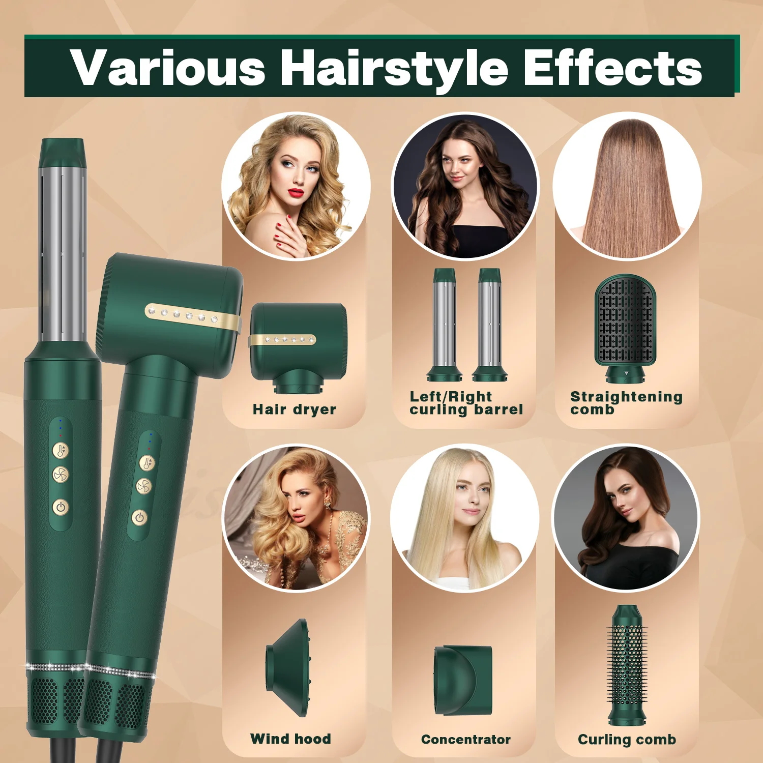 Wholesale 5 in 1 Hair Brushes High Speed 100,000rmp Hair Styler Straightener Electric Curling  Iron Air Blow Dryer 6