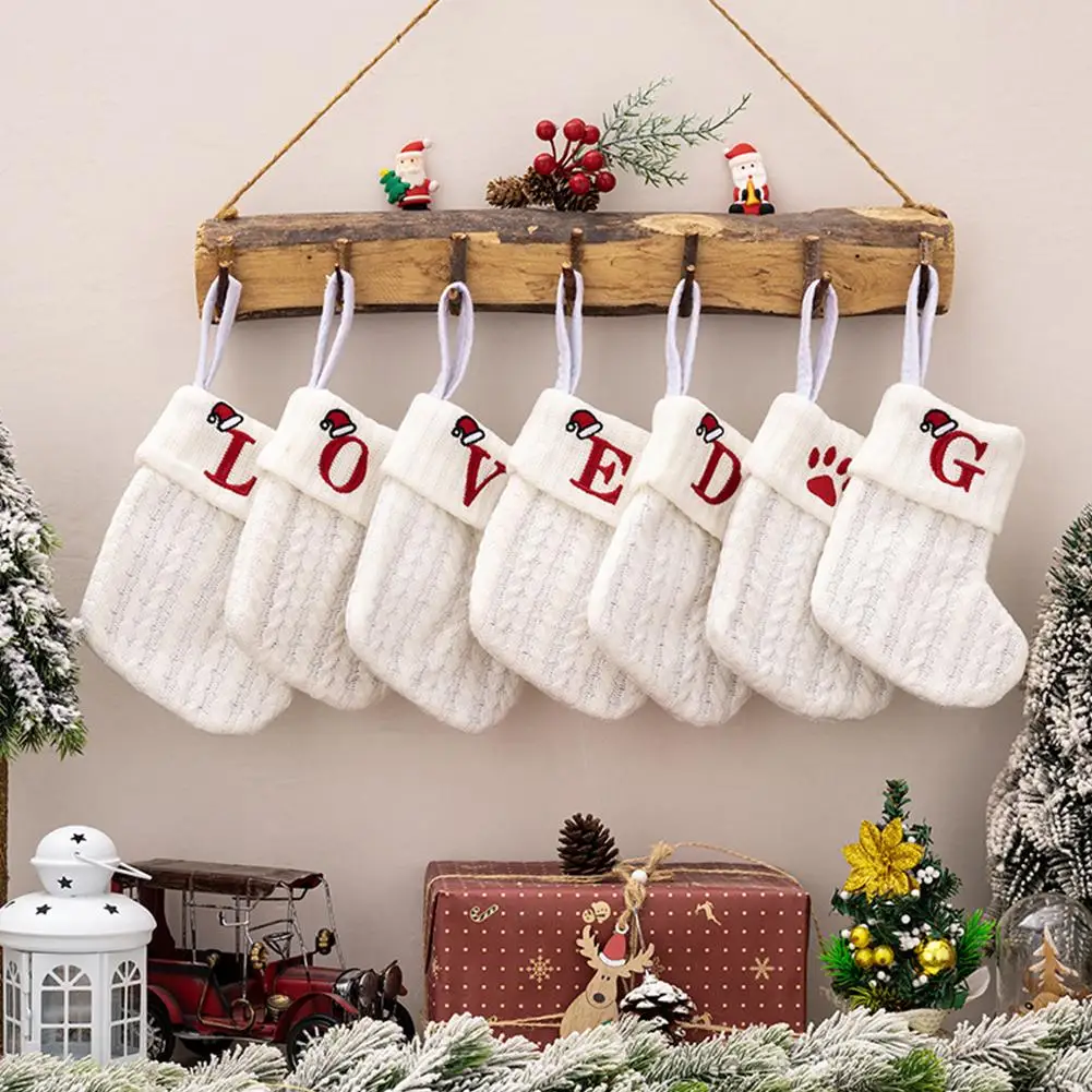 

Mini Cute Christmas Socks Red Snowflake Alphabet Letters Christmas Knitting Stocking Christmas Tree Decoration For Home Xma I0Q7
