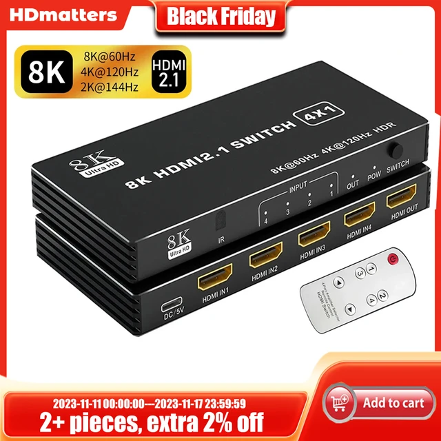 HDMI 2.1 Switch 8K 60Hz HDMI 2.1 Switcher 3X1 4X1 5X1 HDR HDCP 2.3 Dolby  Vision