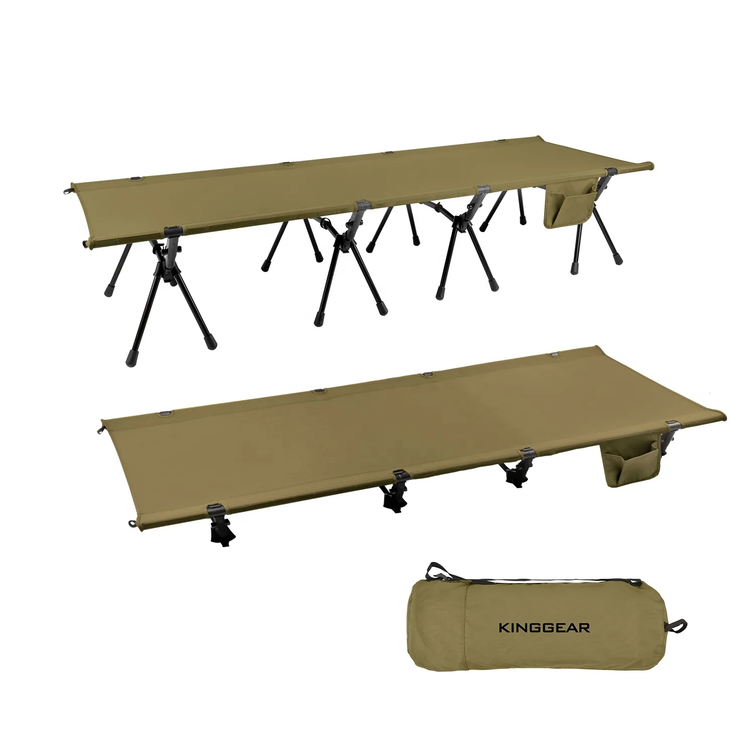 

RTS KingGear Outdoor Portable Ultralight Adjustable Height Foldable Camping Bed Cot with Side Pocket