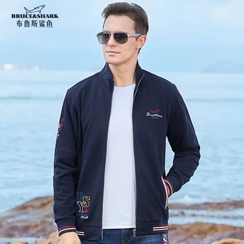 Maglioni di cotone spesso per uomo New Fashion Ricamo Colletto rialzato Cappotti a collo mezzo alto Maglioni con base zip invernale Bruce & Shark 1