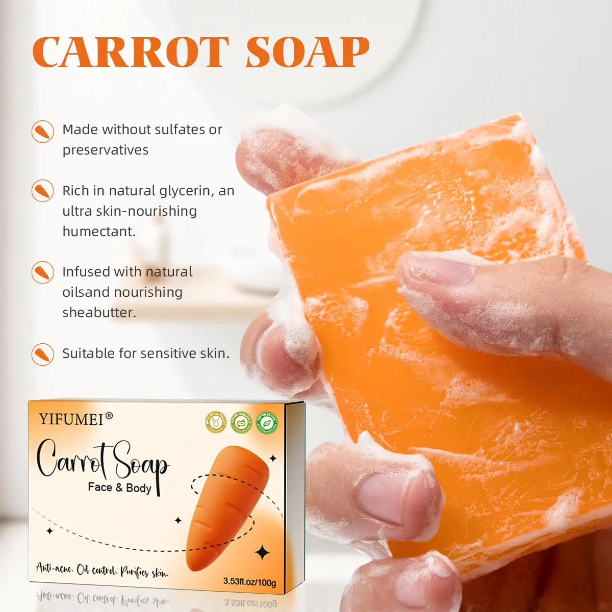Natural Carrot Whitening Body Wash Deeply Clean Skin Remove Dark Spot Pimple Acne Smooth Skin For Face & Body Soap Bar body whitening soap