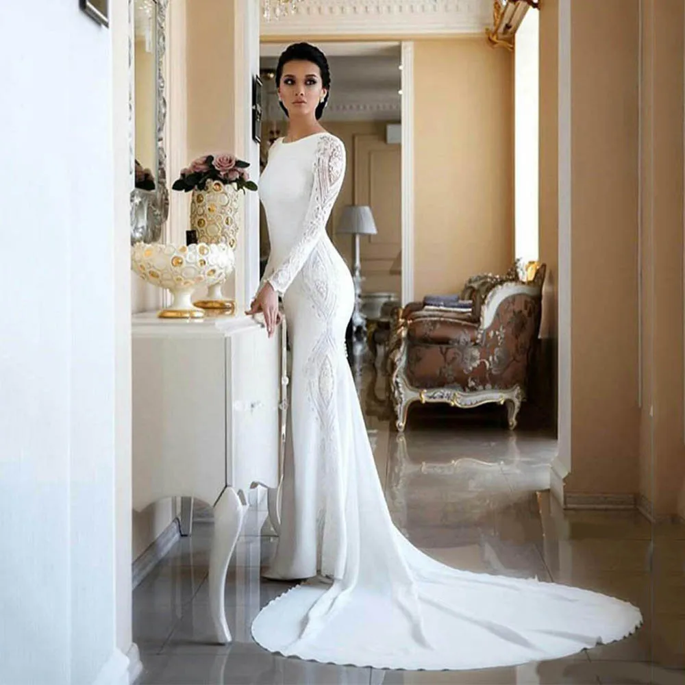 SoDigne Muslim Mermaid Satin Lace Wedding Dresses For Women 2023 Long Sleeves Arabic Bridal Dress Elegant Bride Gown Customized 12 S9bab6ac2d04d4ce1b63d510e33d27a1ah