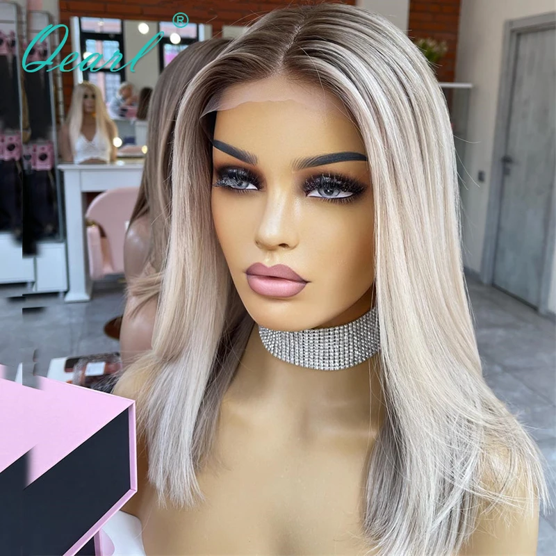 

New Bob Wig 13x4 Human Hair Lace Frontal Wigs Ombre Icy Blonde HD Brazilian Virgin Straight Human Hair Wig Sale Glueless Qearl