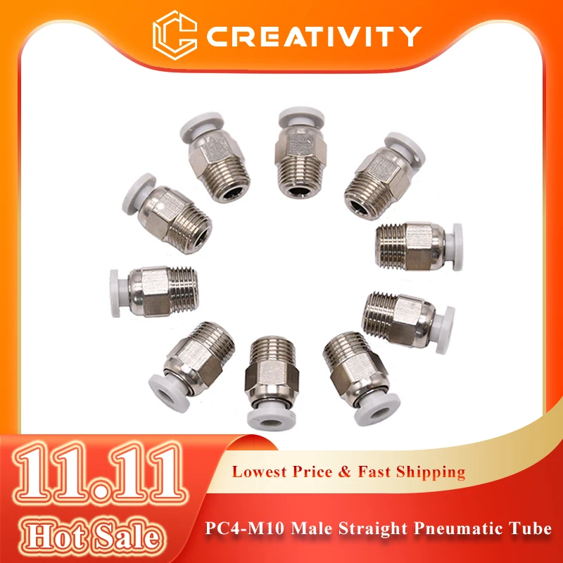 PC4-M10 ชายตรงนิวเมติก Tube Push pc401 Fitting Connector สําหรับ creality CR10 Ender3 Series Bowden Extruder 3D เครื่องพิมพ์ 1