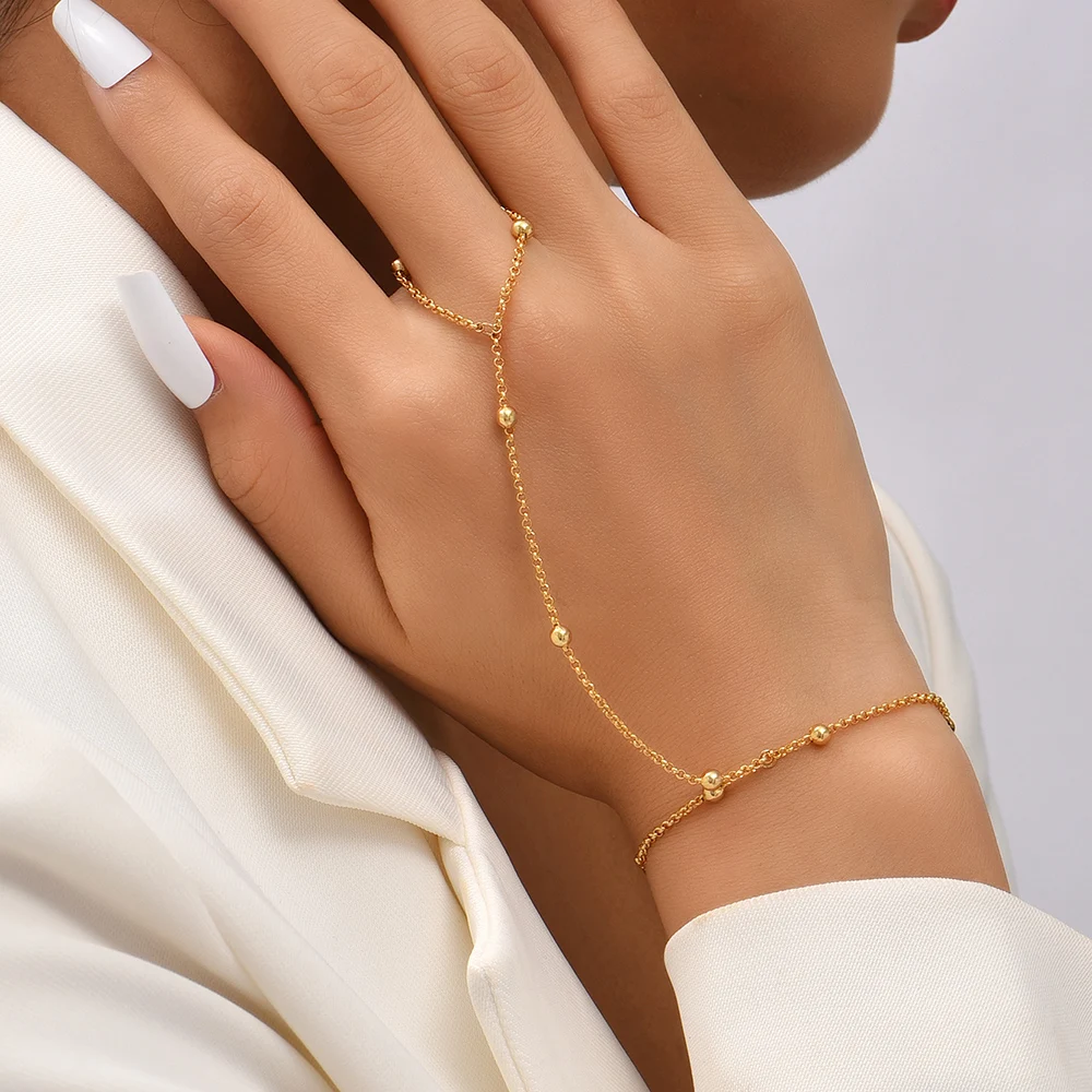 Creative Tiny Chain Bracelet Finger Rings For Women Gold Color Link Chains Connecting Hand Harness Bracelets Jewelry Gift Chain Bracelet