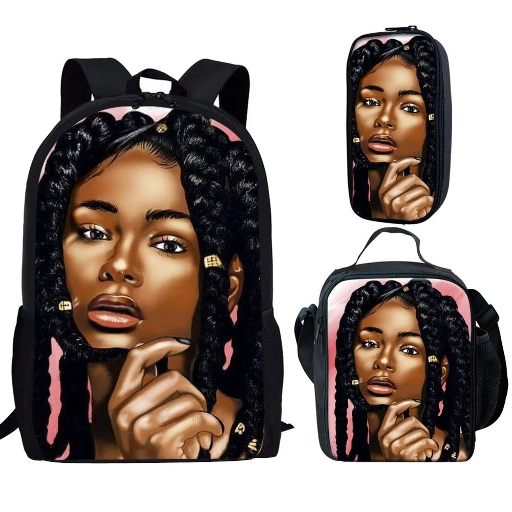2024 African Girl Backpack 3pcs/set Students Boys Girls Schoolbag Pen Bag Lunch Bag Fashion Feminina Notebook Backpack