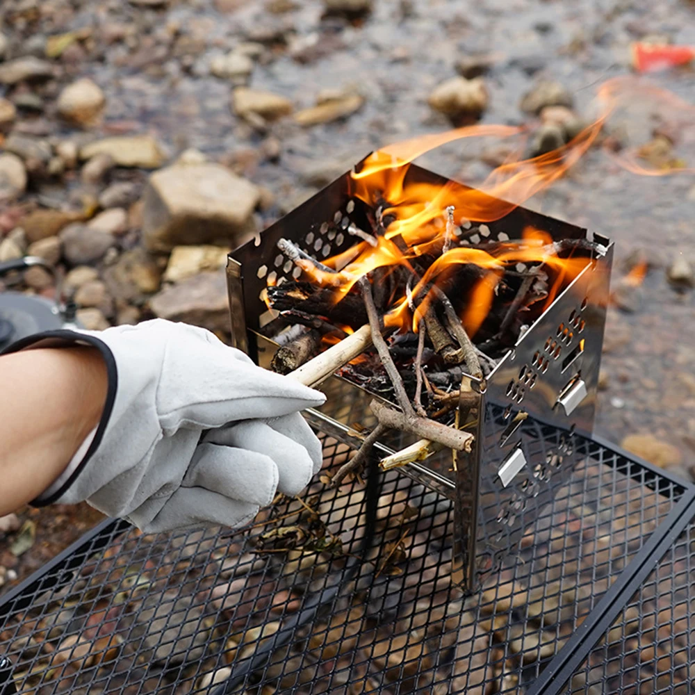 

Travel Outdoor Camping BBQ Cookware Leather Flame-Retardant Heat Insulation Protective Gloves hiHking Multitool Camping Supplies