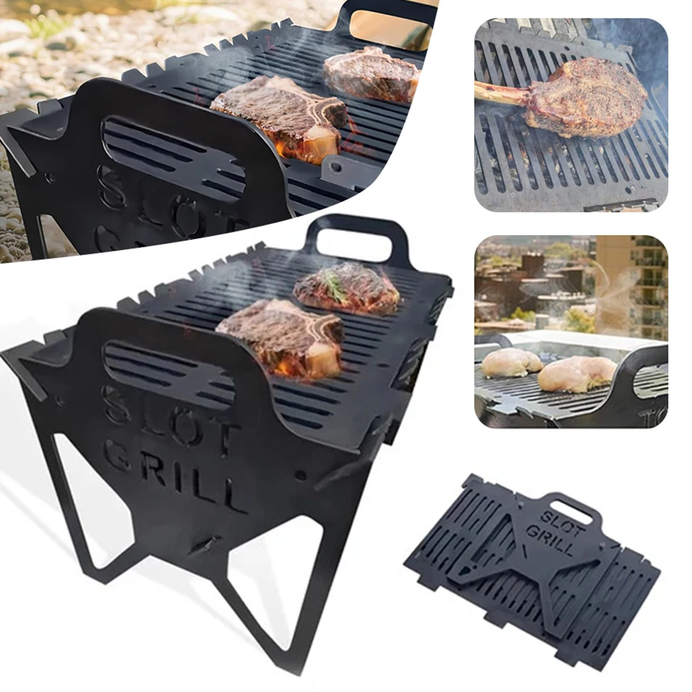 Collapsible BBQ Grills,Folding Metal Grilling Rack,Tool-Free Setup Metal Small Travel Grills,For Outdoor Cooking