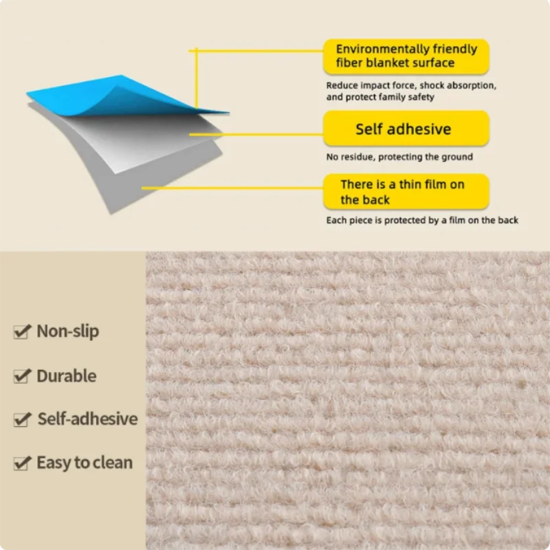 50/100Pcs Self Adhesive Carpet Floor Tiles Sticker Square Rugs Peel and Stick Mat Used for Office Floor Anti Slip Decoration Mat 6