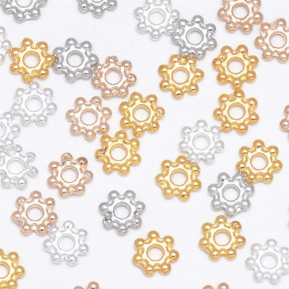 300pcs 4/6mm Legierung Blume Spacer Perlen Gänseblümchen Metall Schmuck Spacer für Armband Halskette Schmuck herstellung – Detail 1
