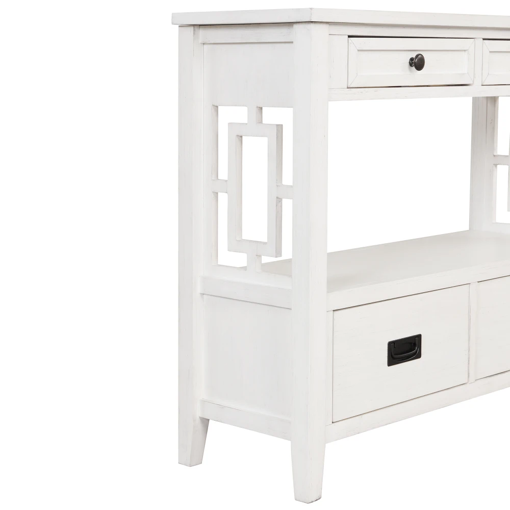 36" Farmhouse Console Table with 4 Drawers & 1 Shelf - Antique White 6