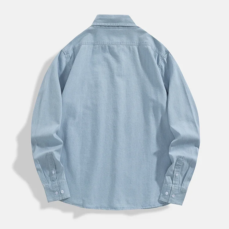 Cotton Comfortable Denim Shirt Men Autumn New Fashion Slim Long-sleeved Male Shirt Streetwear Classic Black Light Blue